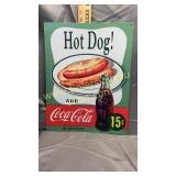 Modern metal Coca-Cola hotdog sign