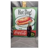 Modern metal Coca-Cola hotdog sign