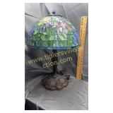 Lamp with stained glass shade irises