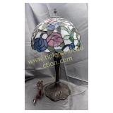 Lamp with stained glass shade roses