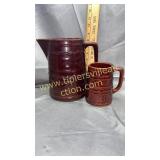 Brown stoneware pitcher and mug