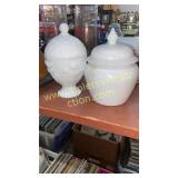2 milk glass candy jars