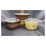 3 Pyrex dishes 2 with lids-wildwood and shenandoah