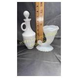 Milk glass cruet and horn vase