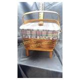Longaberger basket with plaid liner and stand