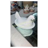 Milk glass hen on nest