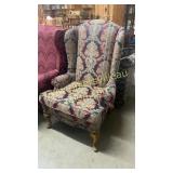 Wingback chair with tapestry type upholstery