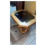 Glass top oak table