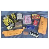 Assortment of vintage packaging, boxes, t