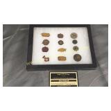 Vintage tin pins tobacco advertising