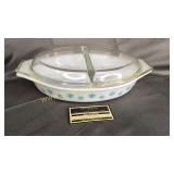 Pyrex turquoise snowflake divided dish