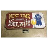 Pabst blue ribbon wooden bar sign
