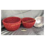 Red baskets and colander