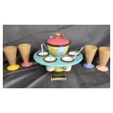 Ice cream sundae topping bar and 4 cone cups