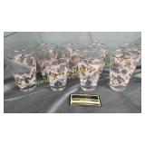 Set of 8 midcentury pink and gold glasses