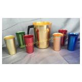 Vintage aluminum pitcher and 6 tumblers