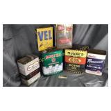Collection of advertising cans & soap box