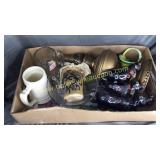 Group of old japan pottery, lamp, beer mugs,