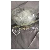 Large heavy presscut glass punchbowl , 18 cups