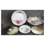 6 hand painted bowls and saucers mostly germany