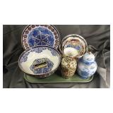 Collection of oriental style ginger jars,plates,