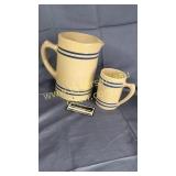 Stoneware blue band pitcher and mug