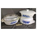 Fire king blue flower casseroles 2 with lids