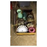 Box of  glassware & lamps