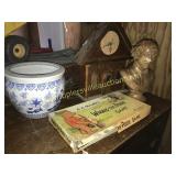 group with pooh game, statue, clock & planter