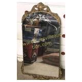 Vintage etched mirror w/ carved accents 14x29