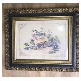 nice old bird print in ornate frame 16x20