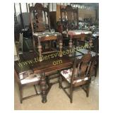 Antique oak carved dining table & 6 chairs