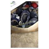 Large box of batting helmets