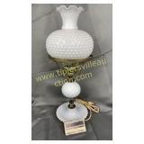 Milk glass lamp with hobnail shade