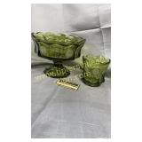 Green coin glass compote and candy dish with no