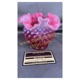 Fenton Cranberry opalescent hobnail squat vase