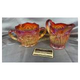 Carnival amberina cream and sugar- sugar bowl is