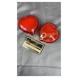 Pair of art glass heart paper weights