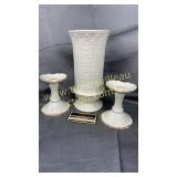 Lenox vase and pair of candle stands