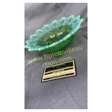 Green opalescent footed bowl