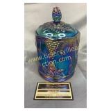 Blue carnival grape pattern candy jar with lid