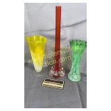 3 art glass vases