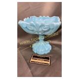 blue milk glass square compote