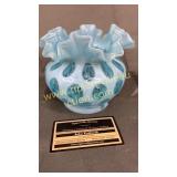 Blue Fenton coin dot ruffle bowl vase