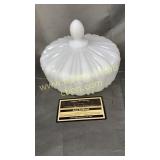 Milk glass covered candy dish