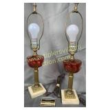 Pair of cranberry to clear lamps