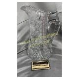 Heavy quality crystal etched pitcher beautiful