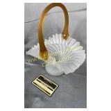 Satin glass basket with amber handle