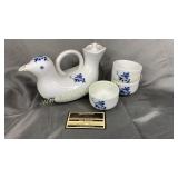 Pier 1 bird tea set with 3 cups