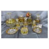 Heavy amber to clear dresser set-cruet set,